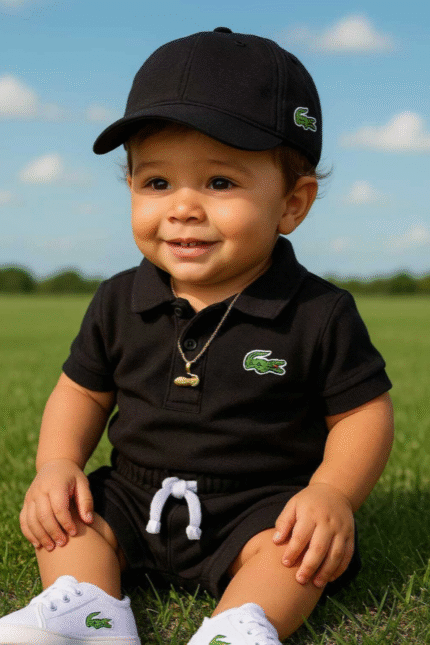 Conj Mandrake | Body Polo Preto + Shorts Preto + Sapatinho